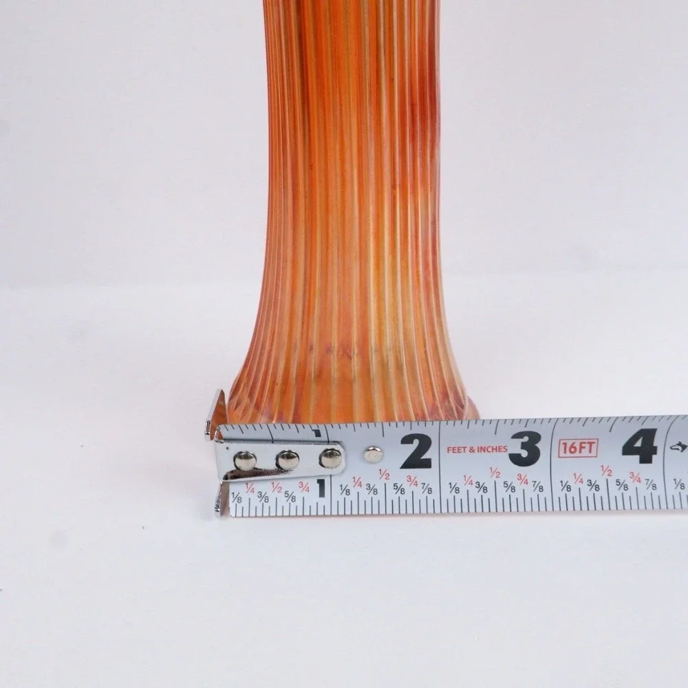 Fenton Antique Carnival Glass Swung Vase Orange Marigold Candy Ribbon‎ Crimped